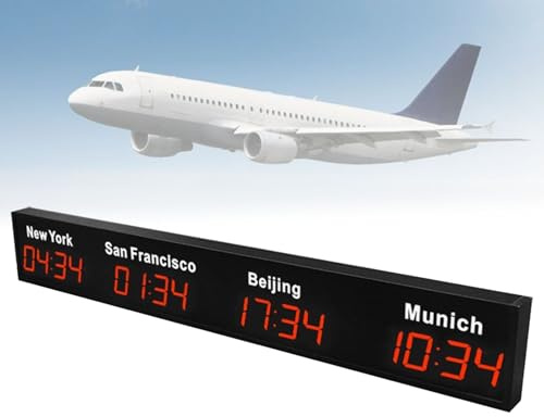 FLNOZAMZ Reloj Mundial de Tiempo múltiple LED, Reloj de Zona horaria montado en la Pared Digital de 3/4 de Ciudad, Pantalla de Gran tamaño, Adecuado para hoteles, Empresas multinacionales (4city Red)