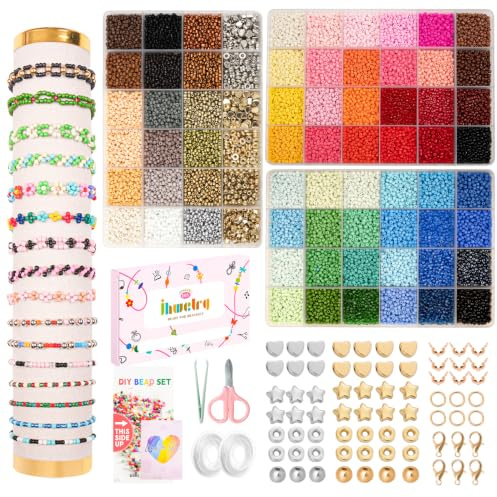 OIOYCLG 72 Farbe 3mm Selber Machen Perlen für Armbänder 3-Kits,36600 stück Bunte perlen DIY Halsketten Schmuckherstellung Set zum Auffädeln,Geschenkeidee Weihnachten,Geburtstag,party