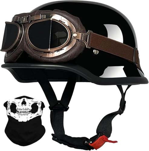 Vintage Tedesco Mezzo Casco Moto Con Occhiali, Casco A Faccia Aperta Retrò Omologato DOT/ECE, Casco Moto Jet Casco Scooter, Casco A Scodella Per Donna E Uomo Adulto 4,M=57-58CM
