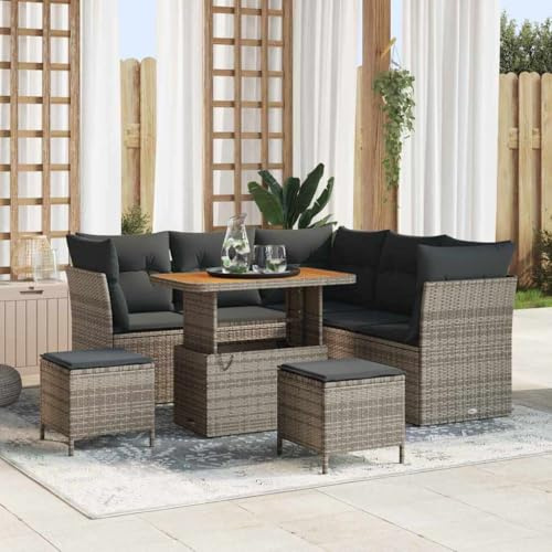 QJBSAVVA Lounge Set Outdoor 8-teilig Gartenmöbel aus Poly-Rattan 845 kg Belastbarkeit Modernes Design Eckbank Sitzgruppe Grau für Garten Terrasse Balkon