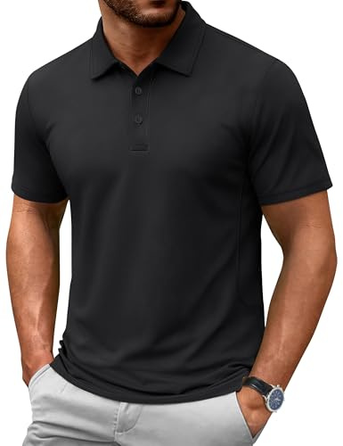 Cotrasen Polo Shirts for Men Cotton Pique Golf Shirt Short Sleeve 3 Buttons Classic Fit Basic Casual T-Shirts Black XL