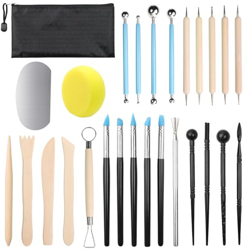 27 Stück Töpferwerkzeug Set, Modellierwerkzeug Ton Werkzeuge, Praktische Polymer Clay Tools, Modelierwerkzeugset mit Aufbewahrungsbeutel, Ideal zum Gravieren, Formen, Prägen und Gestalten
