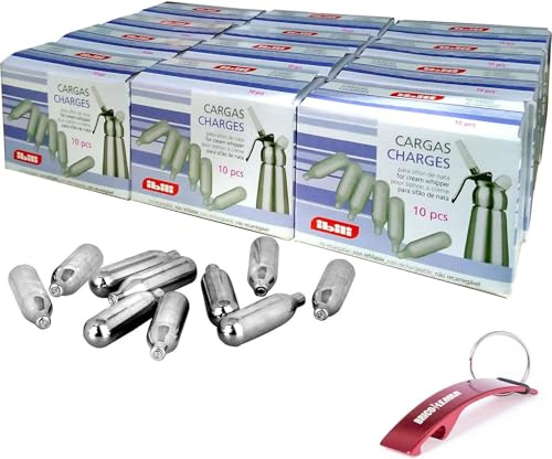 Bricolemar IBILI - 200 charges en N₂O pour siphon de crème, texture professionnelle en secondes (20 x 10 cartouches)