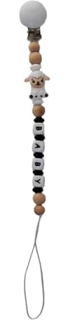 Baby Schnullerkette Clip, Schnullerkette 3D Tier Perle Schnullerband Mädchen und Jungs,Clips für Lätzchen Dreieckstuch Sauger/Kinderwagen/Babytrage/Autositz, Baby Geschenk (Schaf) (weiß)