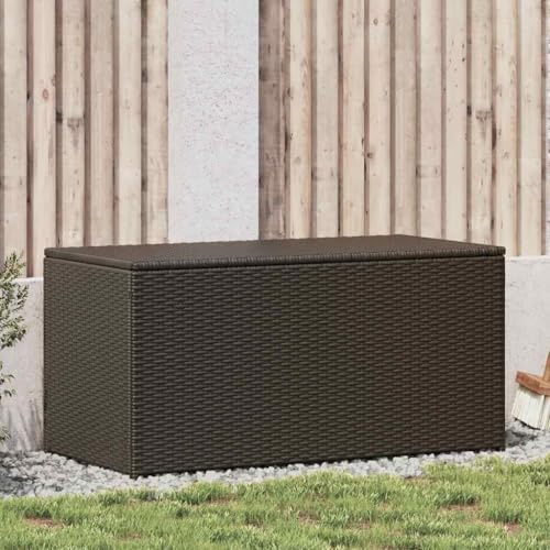 RCODSSK Gartentruhe aus Poly Rattan 100x50x50 cm Braun mit wasserfestem Innenbeutel als stabile Aufbewahrungsbox mit Stahlrahmen für Kissen und Decken