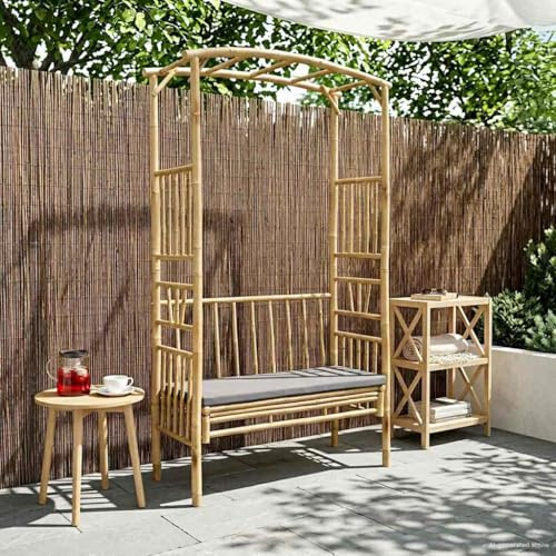 Arche de jardin avec banc, gris foncé, 115 x 50 x 205 cm, arche de roses en bambou, aide à treillis pour jardin, terrasse, pavillon stable