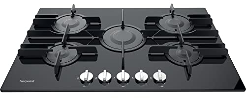 Hotpoint 75cm 5 Burner Gas on Glass Gas Hob with Vertical Flame - Black