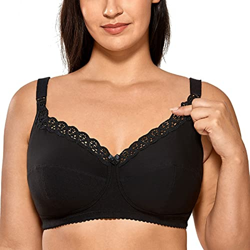 Gratlin Women's Nursing Bras Cotton Plus Size Maternity Wireless Comfort Breastfeeding Bra Svart 75E