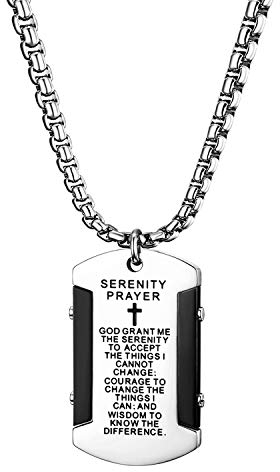 Cupimatch Dog Tag Herren Hundemarke mit Bibel Gravur Kette Halskette Anhänger für Männer Man Erkennungsmarke Edelstahl Jungen 60cm, Silber Schwarz