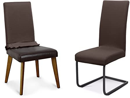 BEAUTEX Stuhlhussen Sets, elastische Stretch Husse Jersey Baumwolle Sitzbezug für Stuhl - 2er Set, Farbe: Dunkelbraun