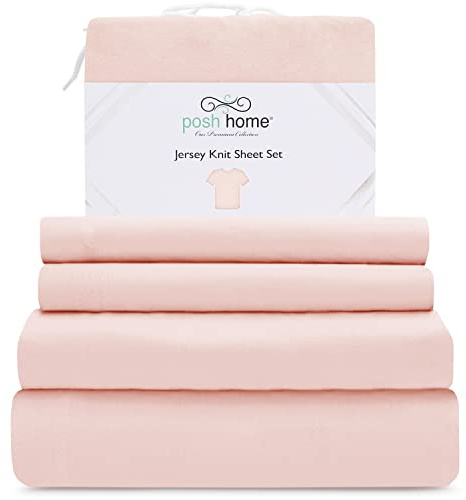 Posh Home Bed Linen Set - 3Pc Jersey Bed Sheets, Twin XL, Blush