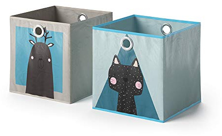 Vicco Faltbox 30x30, Grau/Blau, 30 x 30 cm | 2er Set, mit Öse zum einfachen Herausziehen und kindgerechten Motiven
