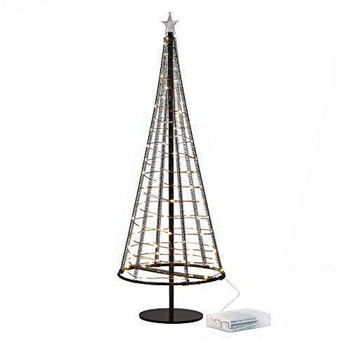 Honesty Santa's Tree,L Black Mini Weihnachtsbaum, Metalllampe, 85 warmweiße LEDs auf Kupferdraht, Bäume mit Flacher Platte und Batteriehaus außen für Innen, 425 mm hoch