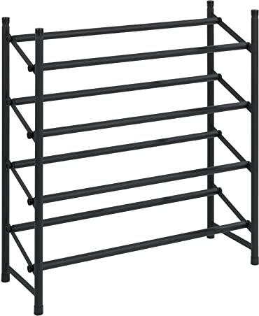 WENKO Anti-Rutsch-Schuhregal Hero ausziehbar, Schuhaufbewahrung für 24 Paar Schuhe, stapelbar, 62-115 x 68 x 23 cm, pulverbeschichtetes Metall, Anti-Rutsch Oberfläche, Schwarz matt