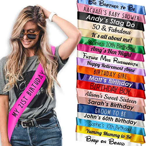 My Pretty Little Gifts Personalised Printed Sash for Birthday Baby Shower hen party Bride to be Party Event Pageant Sashes
