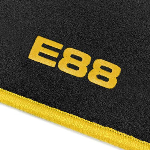 online-fussmatten OFM-Q300_E88-201 Passform Velours-Fußmatten mit Bestickung E88 und Rand in Gelb