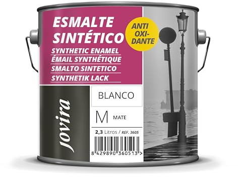 JOVIRA PINTURAS Esmalte Sintético Antioxidante. Esmalte directo sobre oxido. Para la protección y decoración de superficies de madera, hierro y acero. Mate (2,3 Litros, Blanco)