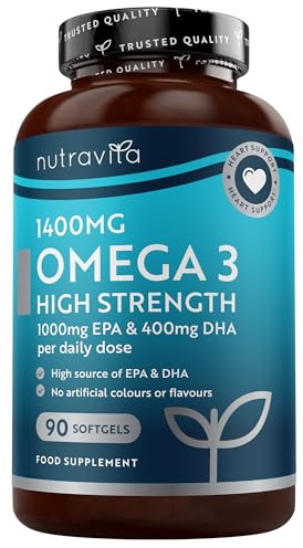 Nutravita Highest Strength Omega 3 Fish Oil 2000mg - 90 Softgel - 45 Days | Providing 1000mg EPA & 400mg DHA per Serving - Sustainably Sourced & Contaminant Free - Made in the UK