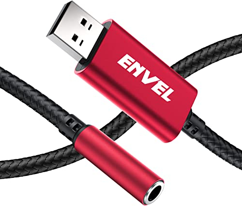 ENVEL adattatore audio stereo da USB a jack da 3,5 mm, TRRS a 4 poli con supporto microfonico esterno per cuffie, PS4, PS5, PC, laptop, casse in metallo intrecciato
