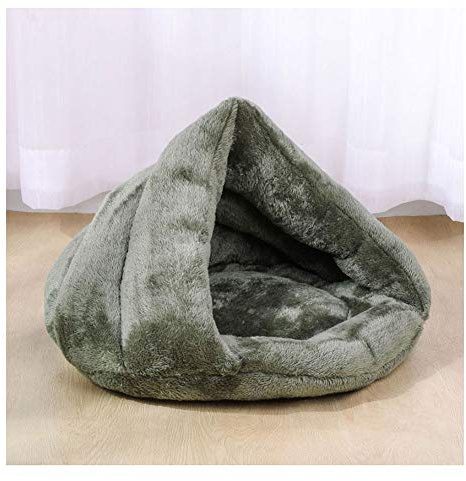 Warm Schlafsack Matte für Kleine Hunde Katzen Kuschelhöhle Katzenzelt aus Plüsch für Katzen Waschbar Bequem Haustierbett Kissen Hundehöhle Hundekorb für Kleintiere Welpen Dunkelgrün 50×60×32cm