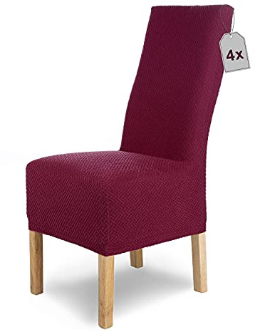Scheffler Home Stuhlhussen Rot 4er Set Elastisch Luna-lang | Feine Microfaser-Stretch Stuhlbezüge, waschbar und pflegeleicht, für Hochlehner und Polsterstühle