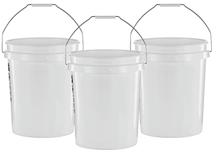 United Solutions 5 Gallon Bucket - 3 Pack, White, Heavy Duty BPA-Free Plastic Bucket, Comfortable Handle, Easy to Clean, Perfect for on The Job, Home Improvement, or Household Cleaning