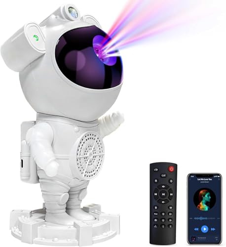 Projecteur galaxie astronaute – Projecteur d'étoiles, haut-parleur Bluetooth, bruit blanc, lumières galaxies étoiles et lune pour chambre à coucher avec minuterie et télécommande, veilleuse nébuleuse