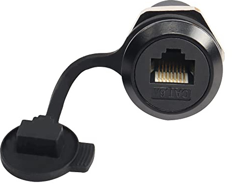 QIANRENON RJ45 geschirmter Panelmontage-Adapter, Cat6A RJ45 8P8C Buchse auf Buchse, Gewindebefestigung, Netzwerkdose, mit wasserdichter und staubdichter Abdeckung