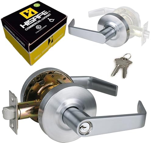 HISAFE Storeroom Door Handle Heavy Duty Grade 2 Commercial Door Locks, Non-Handed, UL 3 Hour Fire Rated, ADA Compliant, Satin Chrome Finish 26D, 2-3/4''Backset, X-XG-ST-70