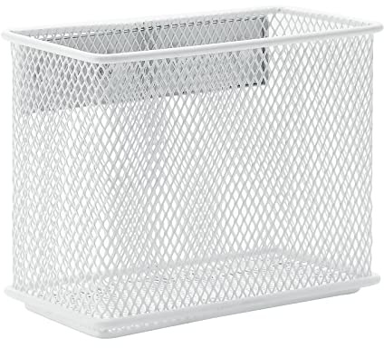 dedoot Magnetic Pencil Holder, Locker Pencil Holder Strong Magnetic Holder for Whiteboard Marker, 4.7x2.3x3.7inch Black Mesh Magnetic Holder for Fridge, Sponge, Recipe, Beverage,White
