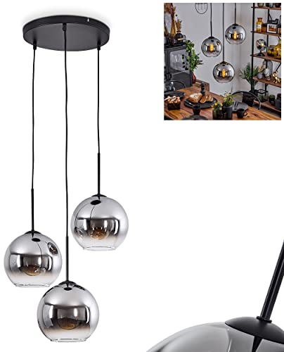 Hängeleuchte Koyoto, Hängelampe aus Metall/Glas in Schwarz/Chromfarben/Klar, Retro Design mit Schirmen aus Glas (Ø20 cm), Höhe max. 142,5 cm, 3-flammig, 3 x E27, ohne Leuchtmittel