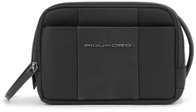 PIQUADRO - Borsa da Toilette in Pelle - Unisex - Nero | Interno organizzato, Formato Piccolo, Scomparti Multipli, Trasferte