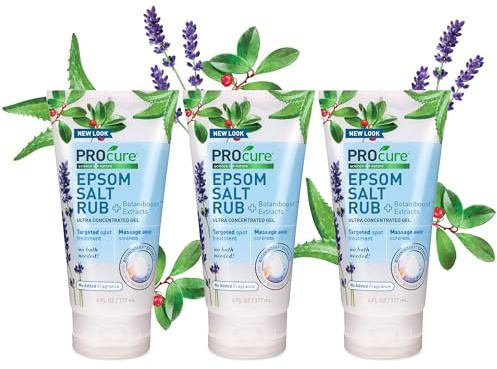 PROcure Epsom Salt Rub Gel – Concentrated Muscle Relief with Organic Aloe Vera & Essential Oils for Aches, Soreness & Tension – 3 Pack