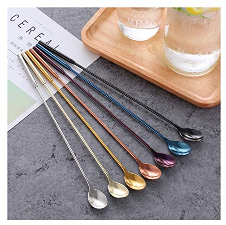 Cuchara de Café Cucharilla de mango largo de acero inoxidable, emocionante cuchara de postre cucharas de café Soporte de palo largo, adecuado for uso diario (7pcs) Cuchara de Sopa