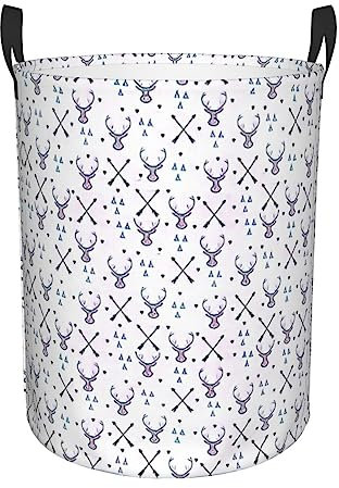 Cesta redonda para la colada, cesta grande para ropa de almacenamiento de tela Oxford con asas, flechas de caza, triángulos, ciervos