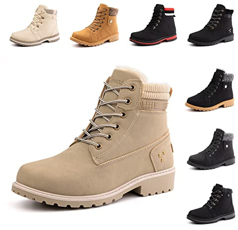 Botas Mujer Nieve Botas Invierno Botines Forradas Snow Boots Cordones Zapatos Invierno Outdoor Cómodas Antideslizante Bota Caqui 37 EU