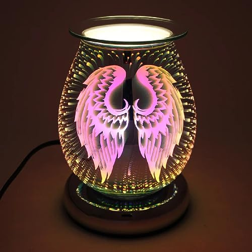 Lizaa Electric Wax Melt Burner Satin Moon & Back Touch 3D Starburst Star Effect Wax Burner Clear Crystal Wax Burner Angel Satin Wings Oil Burner (Angel Satin Wings 17cm)