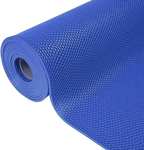 Drainage Anti-Rutsch-Matte für Schwimmbad Badezimmer Garage Patio 3x10 Ft kommerzielle Nassbereich wasserdichte Bodenbelag Matten, 5mm Dicke S-förmige Anti-Rutsch-Teppich (Blue Blau)