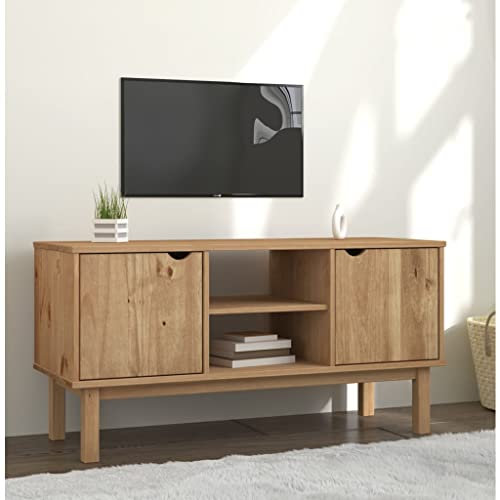 Homvdxl 113cm TV Standschrank, Holzoptik TV Unit Media Center mit 2 Türen & offenem Regal für bis zu 45 Zoll Fernseher, DVD CD Aufbewahrungseinheit Entertainment Station Wohnzimmermöbel Braun
