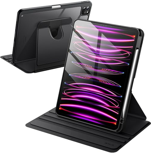 JETech Roterande Fodral för iPad Pro 11-Tum 2022/2021 (4:e/3:e Generationen) med Pencil Hållare, 360 Grader Roterande Skyddande Stand Case Klar Tillbaka (Svart)