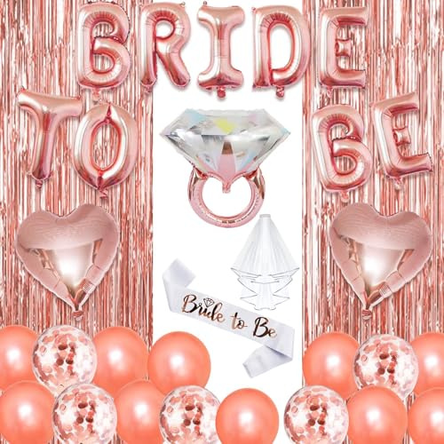 Junggesellenabschied Frauen JGA Deko Frauen Bride To Be Banner | Jga Accessoires Frauen Junggesellinnenabschiedsschleier Roségold Folienballons Ballons für Bachelorette party Deko