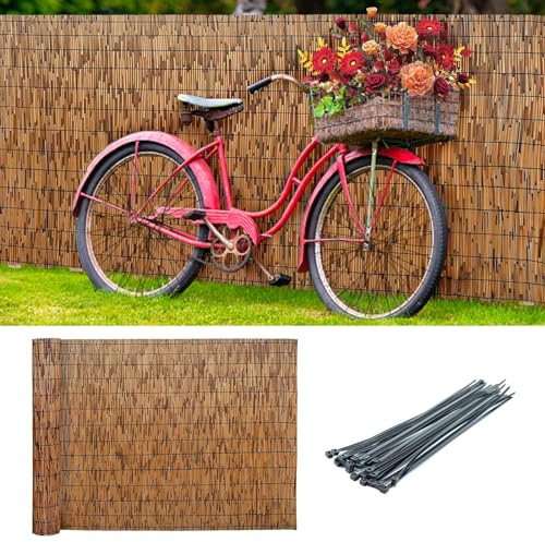 Nanquintilize Maßgeschneiderte Bambuszaunrolle, Schilfzaun Mit Kabelbindern, Verdunkelungs-Sichtschutz for Terrasse, Garten, Balkon, Wasserdicht, 1 X 5 M, 1,1 X 6 M, 1,2 X 7 M, 1,3 X 8 M, 1,4 X 9 M