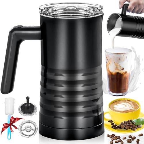 YESLUSY Elektrischer Milchaufschäumer, 4-in-1, 580 ml, Milch Frother, Edelstahl, warmer und kalter Milchschaum und Milchwärmer für heiße Schokolade, Cappuccino, leicht zu reinigen, Schwarz