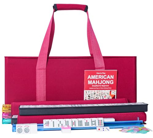 ZGME American Mahjong Set, 166 piastrelle bianche di alta qualità con borsa morbida rossa e accessori, 4 rack Mahjong tutto in uno con pusher, set completo Western Mah Jongg, Mah-Jongg, Ma Jong