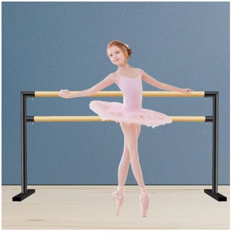 ASumPio Ballettstange, Doppelte Freistehende Tragbare Ballettstange, Heimtanz-Stretchstange, Gymnastik-Ballettstange, Mobiles Ballett-Trainingsgerät (Schwarz 150 cm)