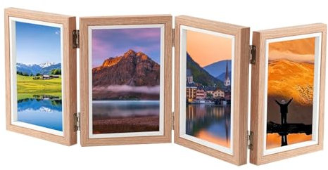 Bilderrahmen für 3 Fotos, rustikaler vertikaler Klapprahmen aus Holz, 10,2 x 15,2 cm, Familien-Bildercollage, drei Öffnungen, Bilderrahmen für den Schreibtisch