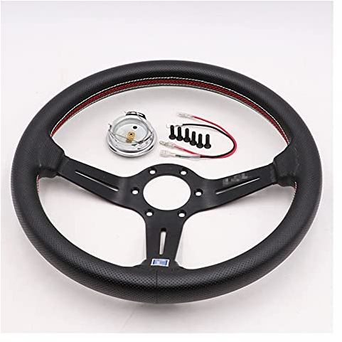 Sportlenkrad,Drifting Steering Wheel,Lenkrad Aluminium 14inch Echtleder Lenkrad Drift Sport Lenkräder(Black)