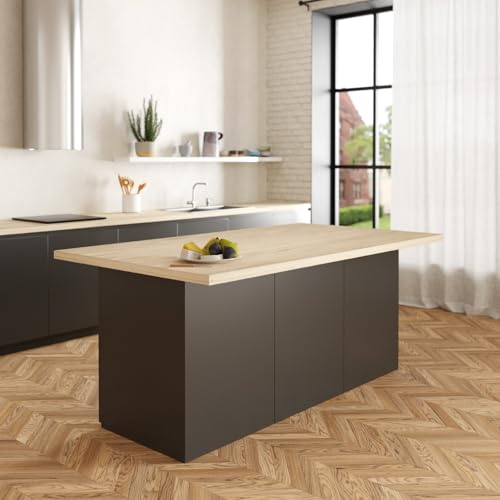 VE.CA - Isola Cucina Erika con Piano Lavoro 120x170x85 cm, Made in Italy - Mobile Cucina Moderno, Credenza con 3 Ante - Ideale come Tavolo da Pranzo - Quercia Sherwood