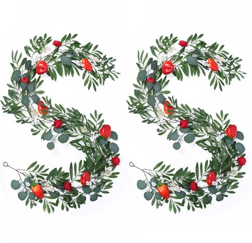 BESTORI Artificielle Lierre Guirlandes 2 Pièces Feuilles d'eucalyptus Guirlandes Vigne Faux pour Décoration de Fête Mariage Jardin Rouge