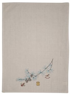 GreenGate Geschirrtuch WEIHNACHTSZWEIG Pale Grey Grau Gestickt Baumwolle 50x70